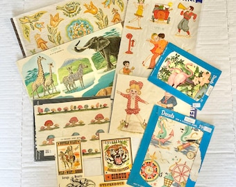 Vintage Decals Lot of 8 Meyercord Circus Swans Mushrooms Animals Tole Marine Crafting Stickers