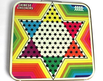 Vintage Chinese Checkers / Regular Checkers Metal Folding Double Board Game / Wall Decor / Pressman Toy Game / Kids Play Room Decor