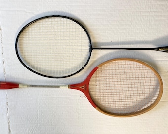 Vintage Wooden Hi Spede Spalding Badminton Racquets Set Rackets Wood Metal Red Green Black Wall Decor