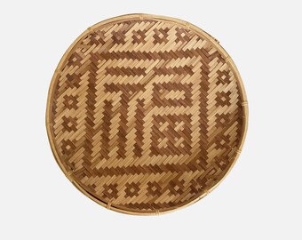 Vintage Winnowing Basket Tray Wall Decor Round Woven Reed Geometric Gathering Primitive Large Rustic