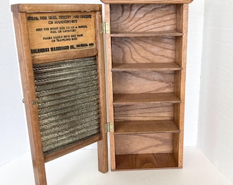 Vintage Dubl Handi Wooden Washboard Cabinet Cupboard Wood Shelves Medicine Chest Wall Hanging Grandma