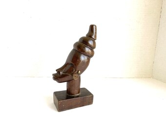 Vintage Wood Carving African Art Bust Moon Shaped Signed | Shelf Home Decor Afrohemian Wooden