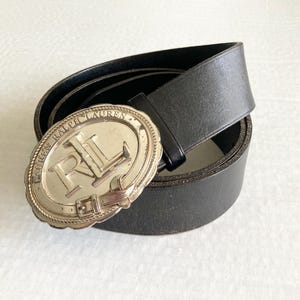 Lauren Ralph Lauren Black Suede Leather Belt Solid Brass Oval Buckle Size Medium Polo Ralph Lauren Oval-buckle Skinny Leather Belt  main image 4