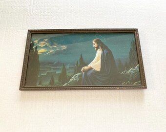 Vintage Wood Framed Print Christ On The Mount Of Olives Jesus Garden Of Gethsemane
