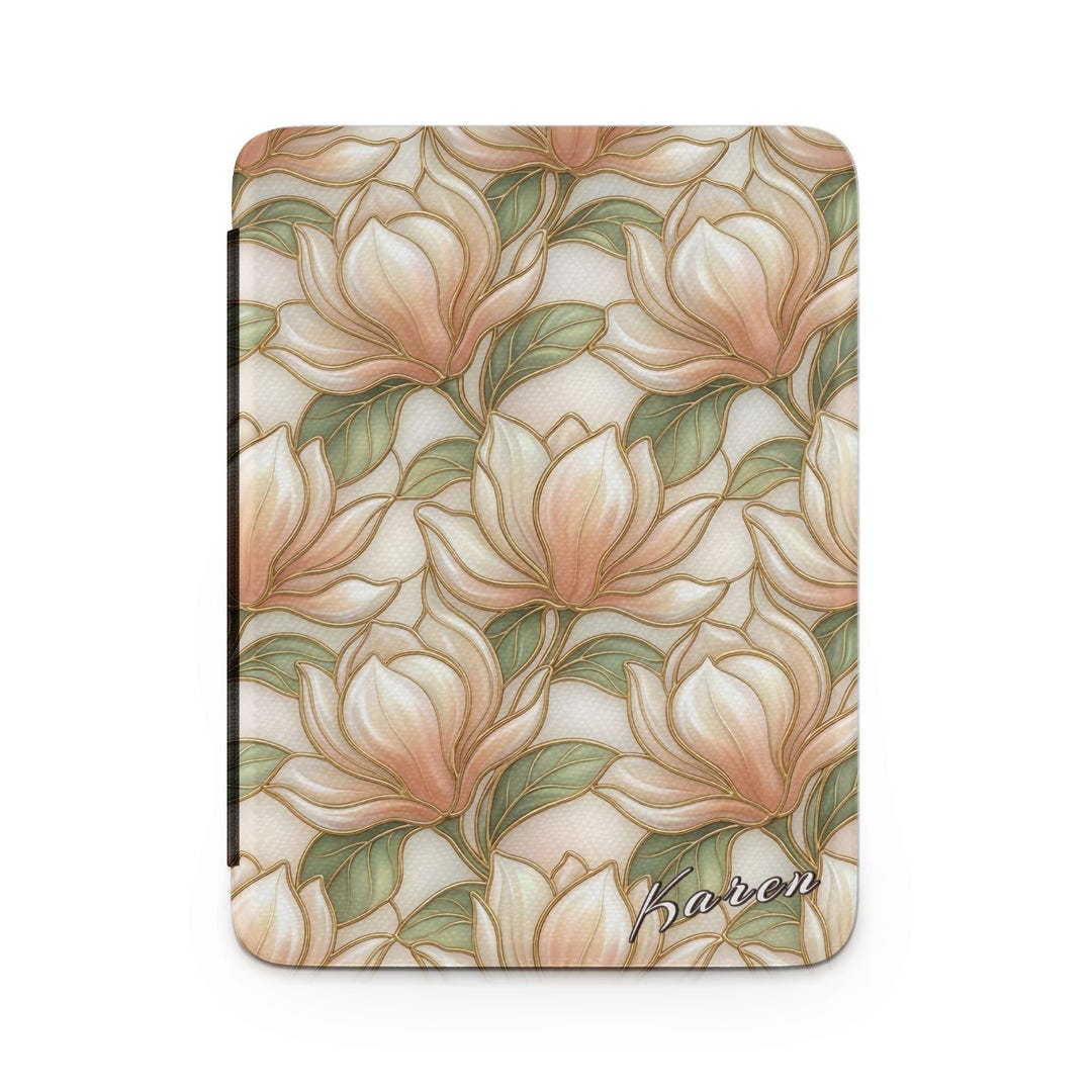 Magnolia Flower Kindle Case, Gold Outline Botanical E-reader Cover ...