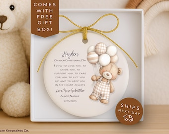 Gift From Godmother - Personalized Baptism Ornament - Christening Gift for Baby Boy - Custom Keepsake for Godson