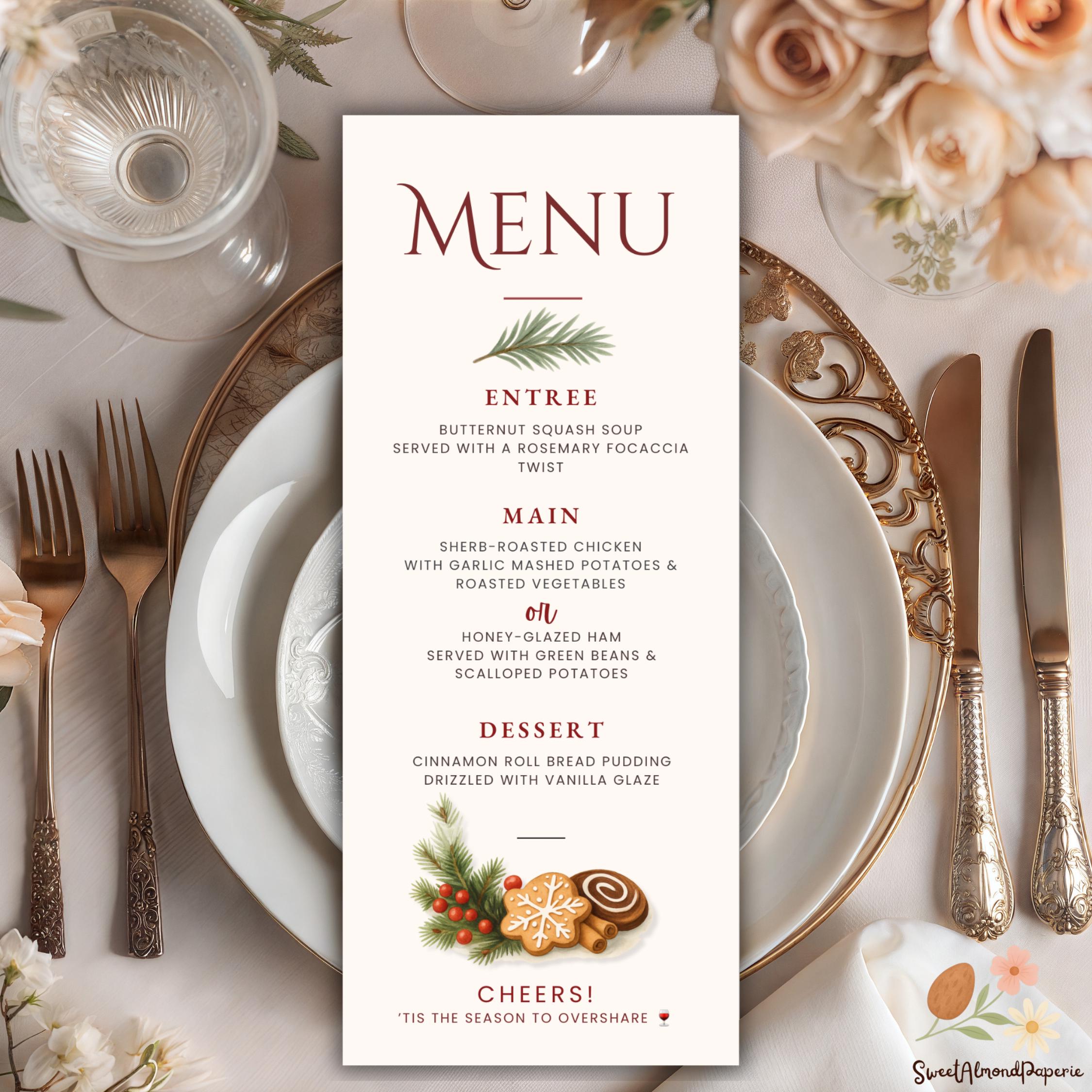 Christmas Dinner Menu Template | Festive Holiday Table (digital ...