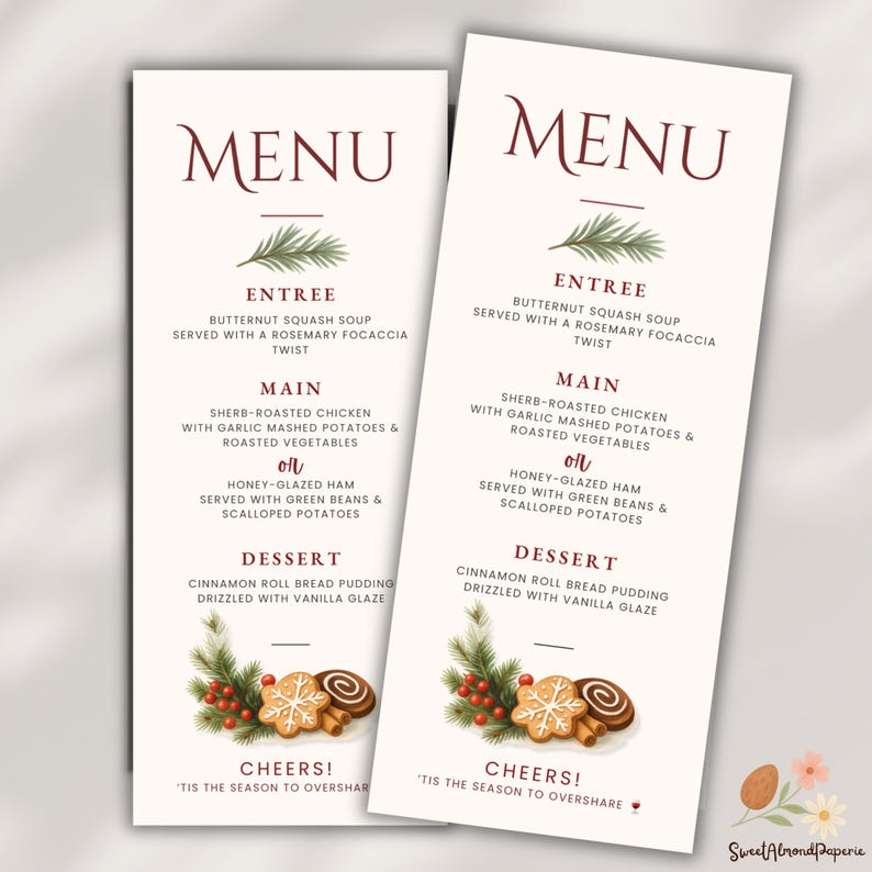 Christmas Dinner Menu Template | Festive Holiday Table (digital ...