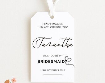 Bridesmaid Proposal Gift Tag | Elegant Black and White Printable (PDF and JPEG)