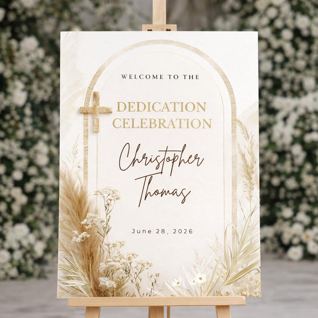 Library Sign Dedication Child Dedication Welcome Sign | Elegant Arch, Neutral Palette (digital ...