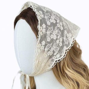 French Lace Embroidered Triangle Scarf, Sheer Floral Headscarf for Women, Elegant Boho Hair Tie, Lightweight Polyester Waist Belt