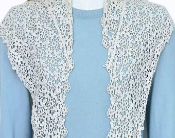 Handmade Cotton Lace Triangle Shawl, Hollow Crochet Scarf Wrap for Women, Romantic Boho Wedding Cover, Vintage Gift for Her