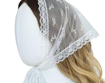 French Floral Lace Triangle Scarf for Daily Outfit, Cottagecore Headscarf Belt, Boho Hair Scarf for Picnic Travel Beach