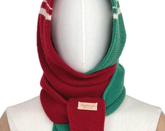 New! Christmas Edition Hand-Knit Cashmere Sophie Hooded Scarf, Large Fit Balaclava, Luxury Knit Hood for Her, Special Holiday Gift