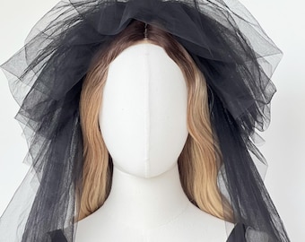 Gothic Halloween Veil, Layered Puffy Tulle Headpiece, for Dark Vintage Costume Lovers