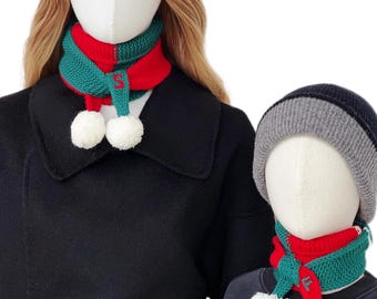 New! Custom Christmas monogrammed matching parent-and-child Sophie scarves, hand-knit from wool—the perfect holiday gift for loved ones.