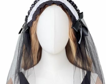 Gothic Lace Nun Veil Headpiece, Handmade Halloween Veil, Gothic Costume Veil for Costume Party, Cosplay, and Halloween