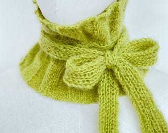 Handknit Bow Scarf - Wool Mohair Nylon Blend | Winter Holiday Neck Accessory