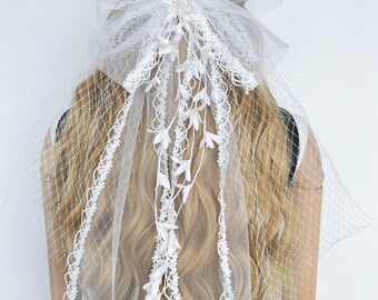 French Lace Bow Headpiece, Floral Wedding Hair Accessory, For Bridesmaids