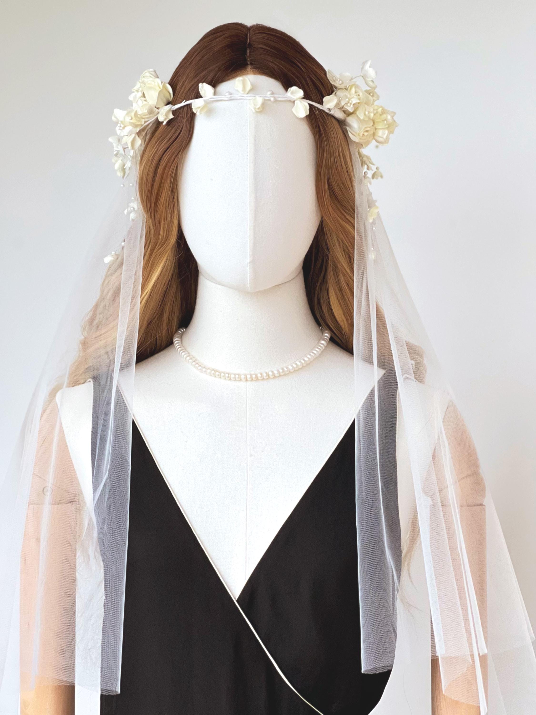 A handmade lily-of-the-valley bridal veil, perfect for a garden wedding; a forest floral headpiece,romantic bridal accessories.