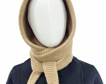 ソフィーフード 100%メリノウール 手編みスカーフ | フード付き