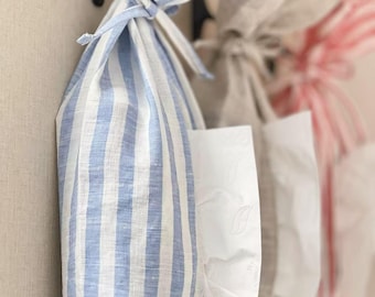 Washable 100% Linen Space-Saving Hanging Tissue Holder Bag, Reusable Zero Waste Tissue Dispenser, Minimalist Decor