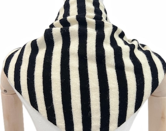 Handknit Wool Striped Triangle Shawl Scarf | Winter Holiday Neck Accessory