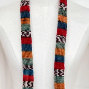 Handknit 70 percent Wool 30 percent Nylon Rainbow Skinny Scarf | 36.2-40.9" x 5.1-5.5" Lightweight Colorful Scarf，multi-color scarf options image 4