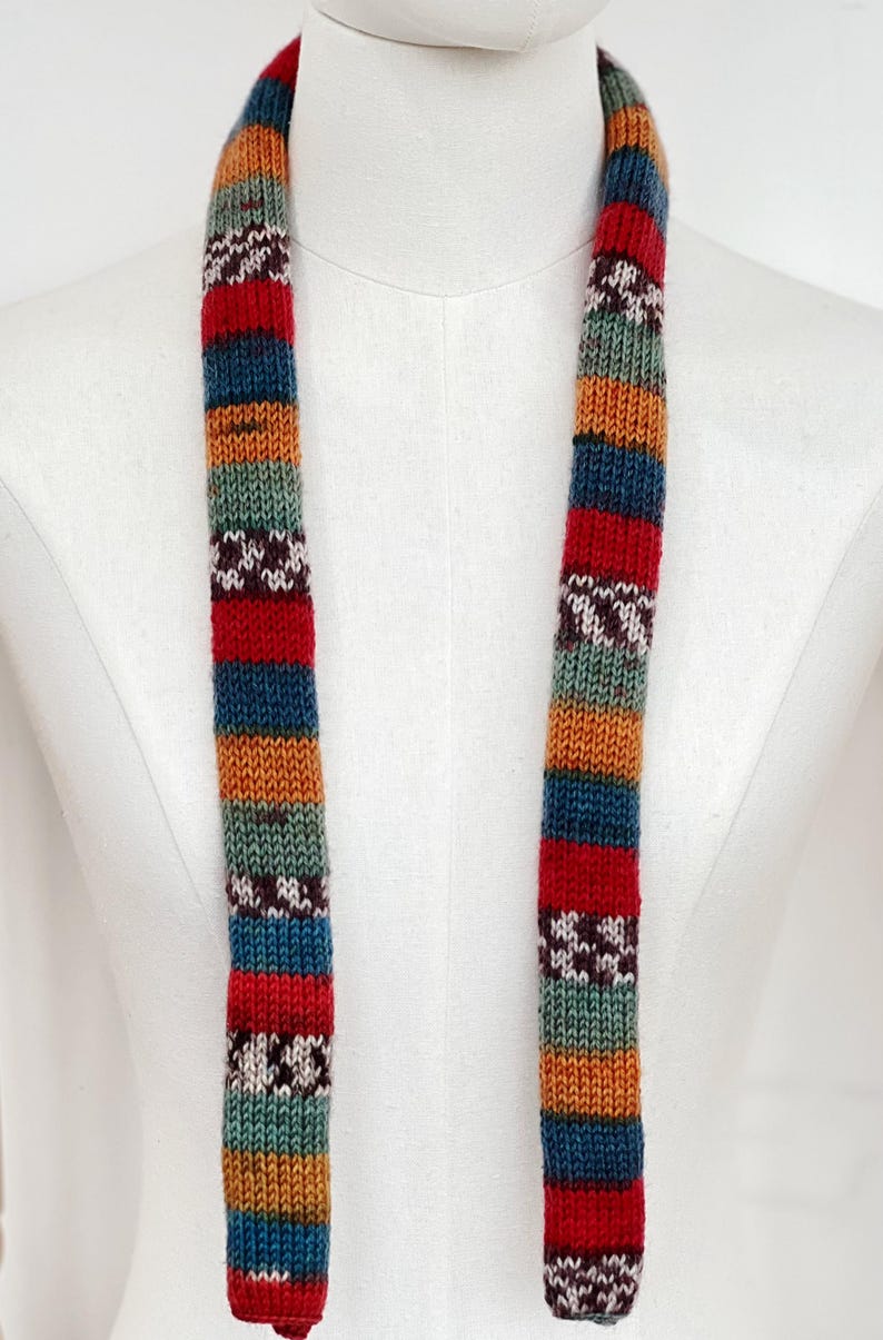 Handknit 70 percent Wool 30 percent Nylon Rainbow Skinny Scarf | 36.2-40.9" x 5.1-5.5" Lightweight Colorful Scarf，multi-color scarf options image 4