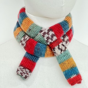 Handknit 70 percent Wool 30 percent Nylon Rainbow Skinny Scarf | 36.2-40.9" x 5.1-5.5" Lightweight Colorful Scarf，multi-color scarf options image 1