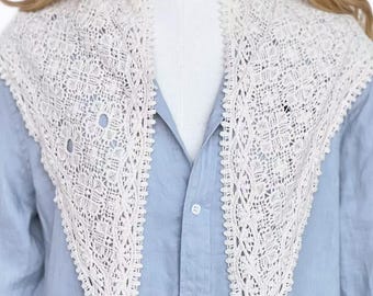 Lace Hollow Cotton Triangle Scarf, Crochet Peter Pan Collar Shawl, Vintage Romantic Neck Wrap for Women, Cottagecore Lace Accessory