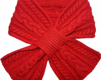 Wool Cable Knit Ribbed Knit Scarf, Twist Neck Warmer(Reversible), Winter Fashion Accessory for Women (Red/Black/Grey/Ivory)