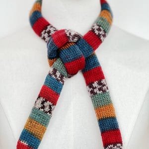 Handknit 70 percent Wool 30 percent Nylon Rainbow Skinny Scarf | 36.2-40.9" x 5.1-5.5" Lightweight Colorful Scarf，multi-color scarf options image 3