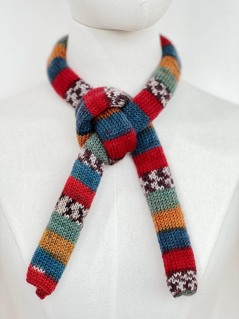 Handknit 70 percent Wool 30 percent Nylon Rainbow Skinny Scarf | 36.2-40.9" x 5.1-5.5" Lightweight Colorful Scarf，multi-color scarf options image 3
