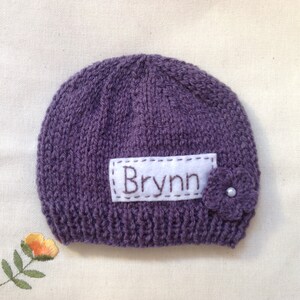 Newborn photo prop, lavender newborn hat, personalized newborn hat, newborn girl, monogram baby hat, baby name beanie, baby coming home hat