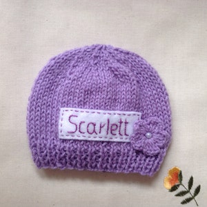Newborn photo prop, lavender newborn hat, personalized newborn hat, newborn girl, monogram baby hat, hat with name , baby coming home outfit