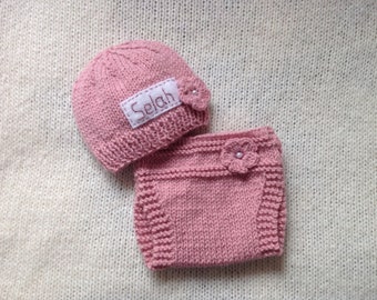 pink newborn knit set, personalized newborn hat, newborn girl, monogram baby hat, baby photo prop, name beanie, newborn , baby shower gift