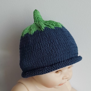Handgemaakte gebreide katoenen babybeanie met bosbessen, muts pasgeboren meisje en jongen, fotorekwisiet pasgeboren