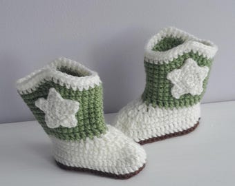 Cowboy Baby Stiefel gehäkelt: Handgefertigte Fotorequisite für Neugeborene