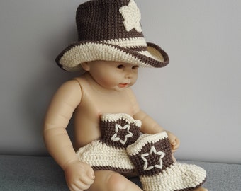 newborn baby cowboy outfit Handmade cowboy baby shower gift Baby boy girl cowboy set hat boots Cowboy baby photo prop western baby costume