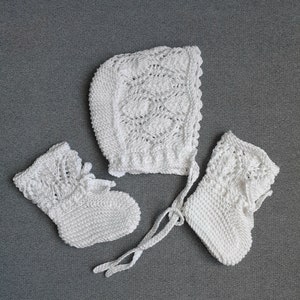 Hand Knit Cotton Baby Booties and Bonnet Set: Newborn Gift