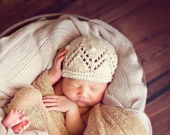 newborn knit hat, beige beanie for newborn, baby hospital hat, newborn girl, newborn photo prop, baby coming home outfit, baby shower gift