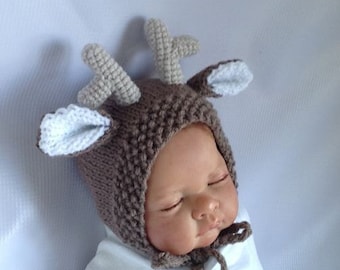 newborn photo prop, reindeer newborn baby hat, christmas newborn props, newborn girl, newborn boy, newborn knit hat, baby coming home outfit