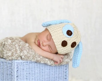 Newborn photo prop, puppy newborn diaper cover and hat set, newborn boy, newborn girl, newborn set, baby shower gift, newborn hand knit set