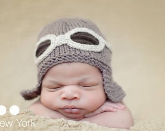 Newborn pilot aviator hat, newborn photo prop, baby pilot aviator knit hat, baby shower gift, baby coming home outfit, baby hospital hat