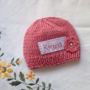 Newborn photo prop, coral newborn hat, personalized newborn hat, newborn girl, monogram baby hat,  beanie with name, baby coming home outfit