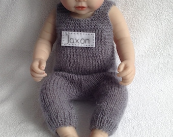 gray mohair newborn hand knit romper with name, personalized newborn romper, baby shower gift, baby hospital outfit, gift for new baby