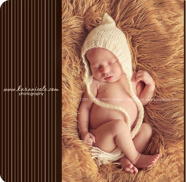Newborn photo prop, hand knit cream mohair baby bonnet , newborn boy and girl, newborn knit hat, baby hospital hat, baby coming home bonnet image 1