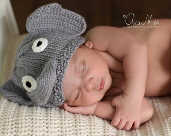 Nyfödd elefantmössa: Stickad babyfotorekvisita