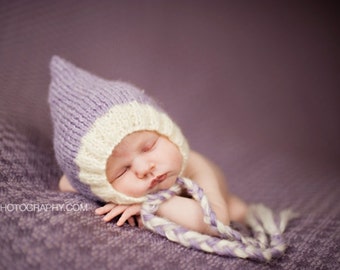 Newborn photo prop, Lavender mohair bonnet newborn, baby knit hat in 8 colors available, newborn coming home hat, hand knit baby bonnet